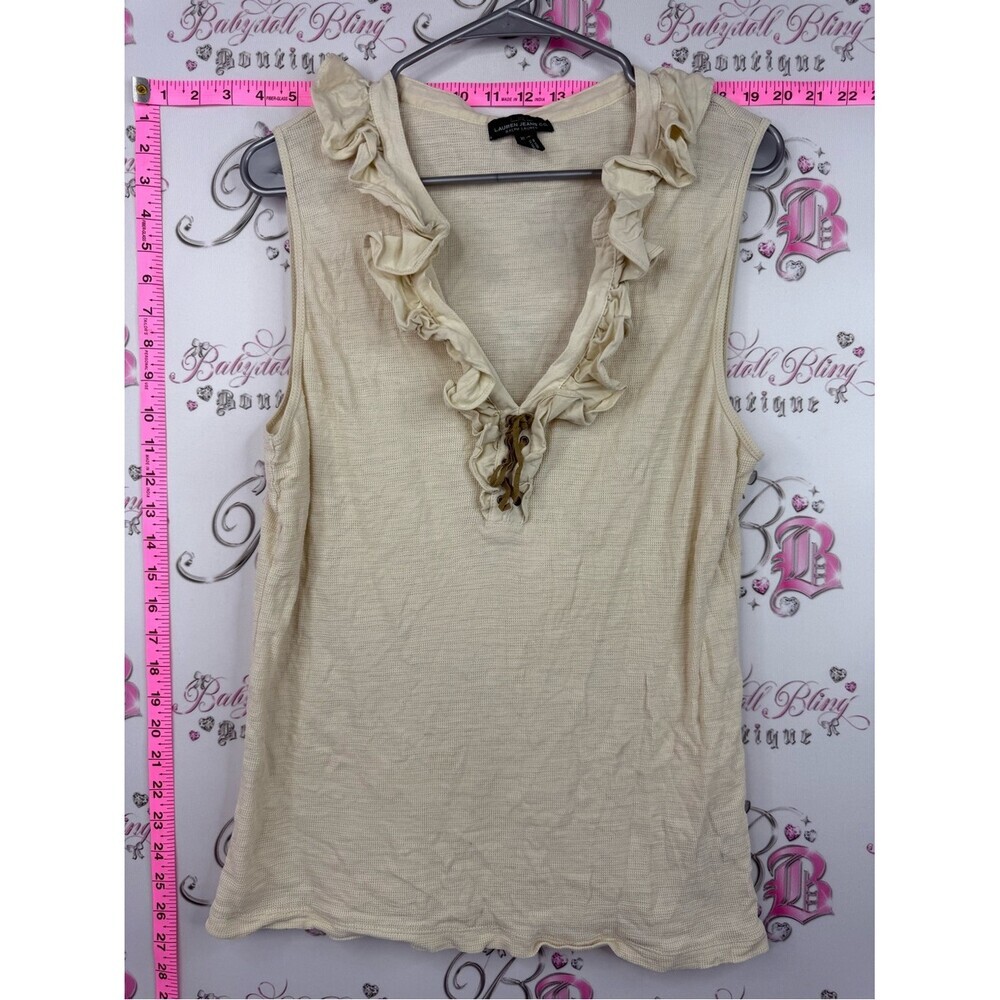Ralph Lauren tank top lace up corset Cream Ruffle V-Neck Sleeveless Tank